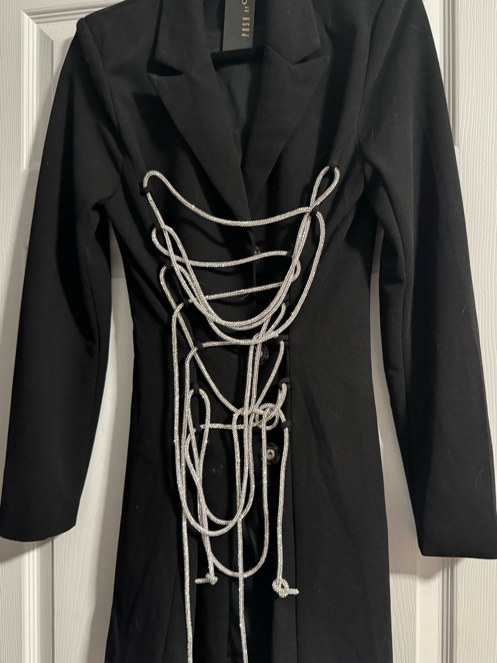Posh by V Black Blazer Mini Dress with Silver Rhinestone Straps